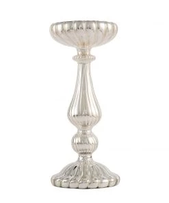 HIER_4320 Chargers & Centerpieces Set Of 3 | Mercury Glass Silver Pillar Candle Holders | Taper Candle Holders - 7