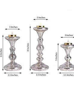 HIER_4320 Set Of 3 | Antique Gold Reversible Mercury Glass Candle Holders | Pillar Candle Holders | Candlestick - 5" | 6" | 8" Chargers & Centerpieces 13 HIER_4320 Set Of 3 | Antique Gold Reversible Mercury Glass Candle Holders | Pillar Candle Holders | Candlestick - 5
