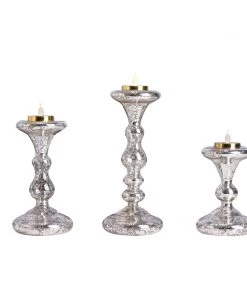 HIER_4320 Set Of 3 | Antique Gold Reversible Mercury Glass Candle Holders | Pillar Candle Holders | Candlestick - 5" | 6" | 8" Chargers & Centerpieces 21 HIER_4320 Set Of 3 | Antique Gold Reversible Mercury Glass Candle Holders | Pillar Candle Holders | Candlestick - 5