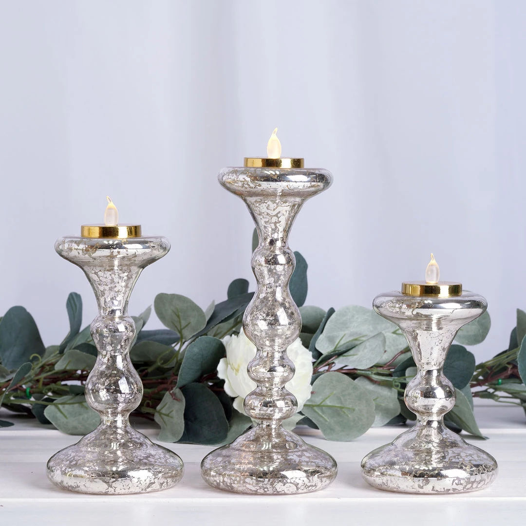 HIER_4320 Set Of 3 | Antique Gold Reversible Mercury Glass Candle Holders | Pillar Candle Holders | Candlestick - 5" | 6" | 8" Chargers & Centerpieces 1 HIER_4320 Set Of 3 | Antique Gold Reversible Mercury Glass Candle Holders | Pillar Candle Holders | Candlestick - 5" | 6" | 8" Chargers & Centerpieces