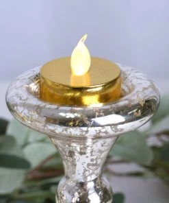 HIER_4320 Set Of 3 | Antique Gold Reversible Mercury Glass Candle Holders | Pillar Candle Holders | Candlestick - 5" | 6" | 8" Chargers & Centerpieces 14 HIER_4320 Set Of 3 | Antique Gold Reversible Mercury Glass Candle Holders | Pillar Candle Holders | Candlestick - 5