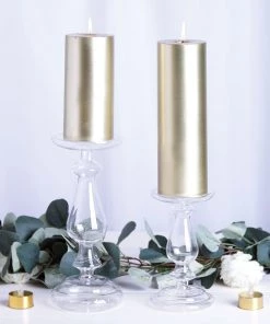 HIER_4320 Chargers & Centerpieces Set Of 2 - Clear Mercury Glass Candle Holders | Reversible Pillar Candle Holders - 7" | 10"