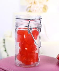 HIER_4610 12 Set 3 Oz Favor Candy Glass Mason Jars With Glass Lid And Metal Clips