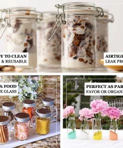 HIER_4610 12 Set 3 Oz Favor Candy Glass Mason Jars With Glass Lid And Metal Clips