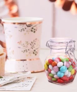 HIER_4610 Chargers & Centerpieces 12 Pack 4 Oz Clear Small Glass Jars With Clear Flip Lids And Metal Bails