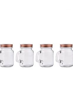 HIER_5320 4 Pack | 4oz Clear Glass Mason Jars With Rose Gold Lid Candle Jars