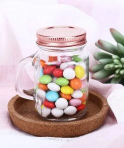 HIER_5320 4 Pack | 4oz Clear Glass Mason Jars With Rose Gold Lid Candle Jars