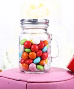 HIER_4610 12 Pack 4 Oz Clear Rustic Bridal Wedding Mason Jars With Handles