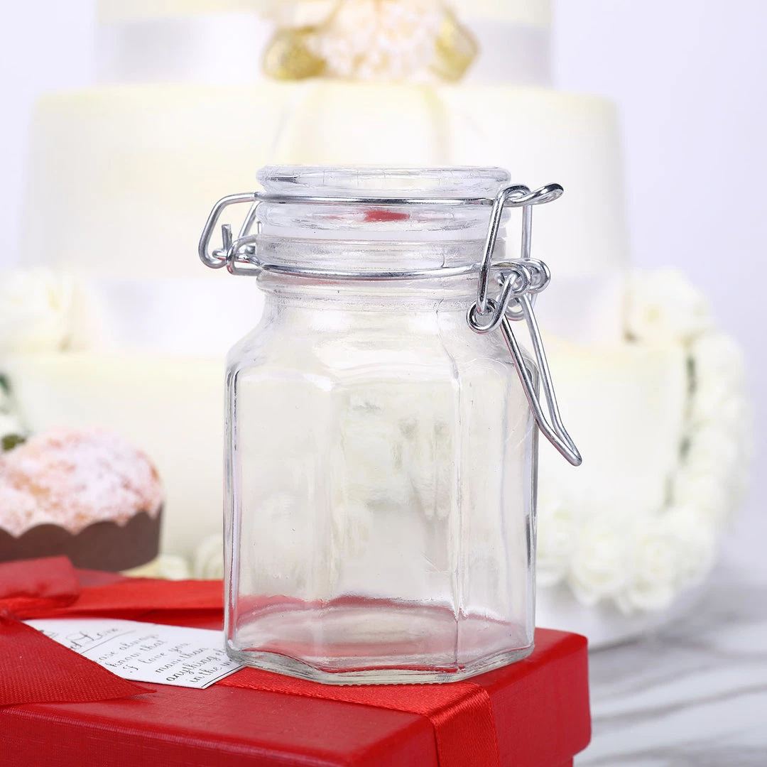 HIER_5200 12 Pack 4 Oz Clear Hexagon Glass Jars Chargers & Centerpieces 8 HIER_5200 12 Pack 4 Oz Clear Hexagon Glass Jars Chargers & Centerpieces