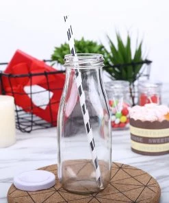 HIER_4610 12 Pack 11 Oz Clear Glass Favor Milk Bottles With Lids
