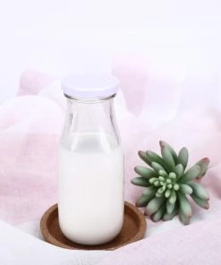 HIER_4610 12 Pack 11 Oz Clear Glass Favor Milk Bottles With Lids