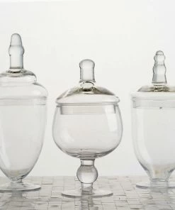 HIER_4610 Chargers & Centerpieces Set Of 3 Apothecary Glass Candy Jars With Lids - 9"/10"/11"