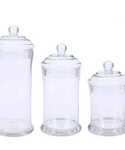 HIER_4610 Set Of 3 Apothecary Glass Candy Jars With Lids - 7