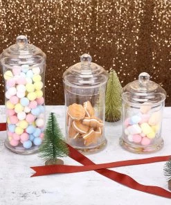 HIER_4610 Set Of 3 Apothecary Glass Candy Jars With Lids - 7
