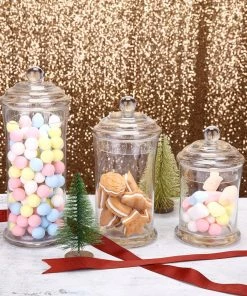 HIER_4610 Set Of 3 Apothecary Glass Candy Jars With Lids - 7