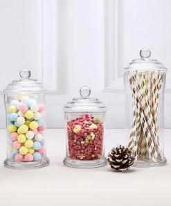 HIER_4610 Set Of 3 Apothecary Glass Candy Jars With Lids - 7