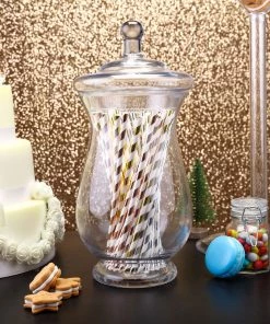 HIER_4610 Chargers & Centerpieces 2 Pack | Clear Glass Apothecary Jars Candy Buffet Containers With Lids - 10"/12"