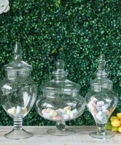 HIER_4610 Set Of 3 Glass Apothecary Candy Jars With Lids - 10"/12"/14" Chargers & Centerpieces