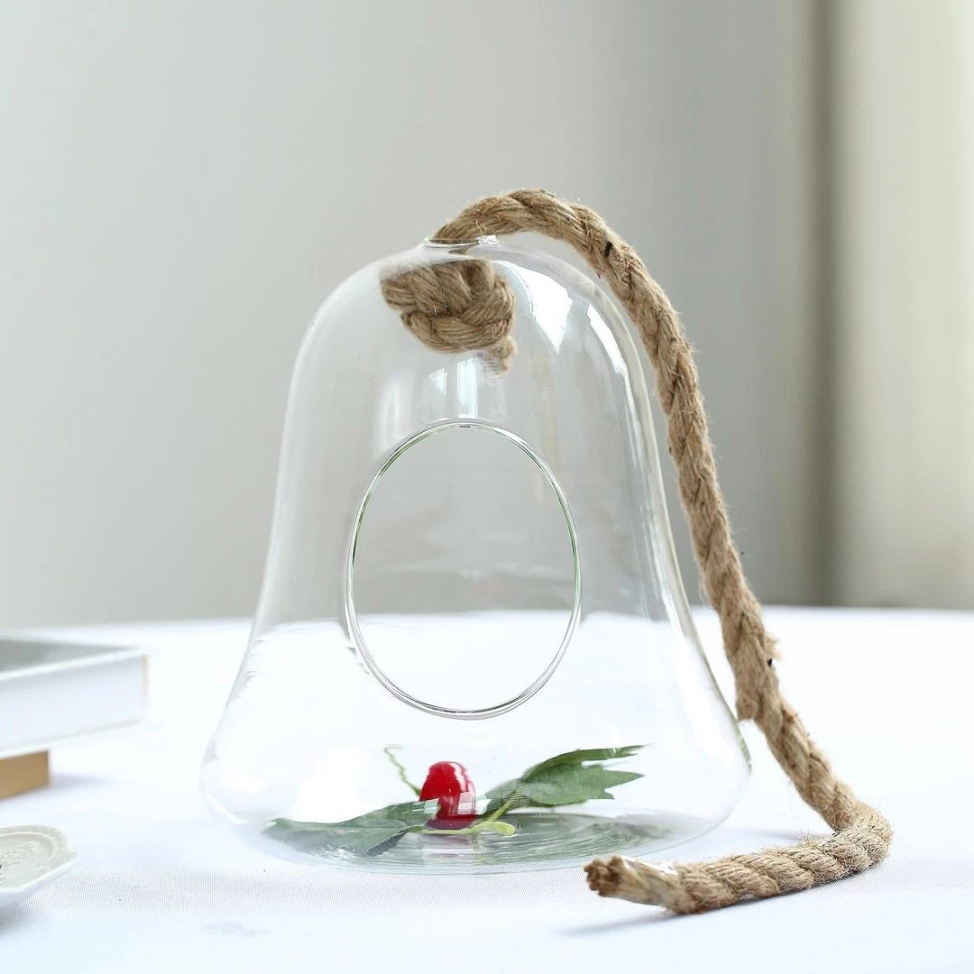 HIER_3300 Chargers & Centerpieces 9" Bell Hanging Glass Terrarium With Rope | Hanging Succulent Planter 1 HIER_3300 Chargers & Centerpieces 9" Bell Hanging Glass Terrarium With Rope | Hanging Succulent Planter