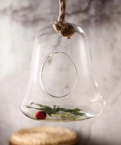 HIER_3300 Chargers & Centerpieces 9" Bell Hanging Glass Terrarium With Rope | Hanging Succulent Planter