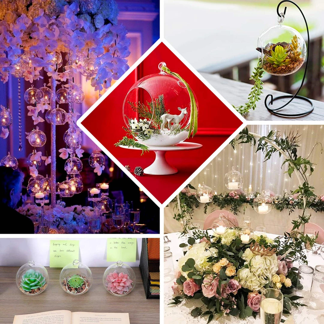 HIER_5200 Set Of 4 | 7" Air Plant Glass Terrarium Globe Hanging Plant Holders 5 HIER_5200 Set Of 4 | 7" Air Plant Glass Terrarium Globe Hanging Plant Holders