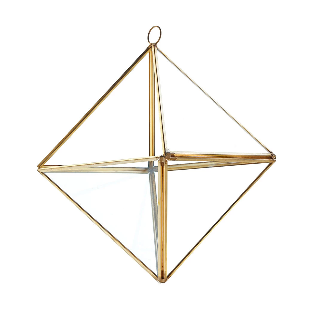 HIER_4810 9" Diamond Prism Hanging Gold Metal Geometric Glass Terrarium, Multipurpose Air Plants Holder 15 HIER_4810 9" Diamond Prism Hanging Gold Metal Geometric Glass Terrarium, Multipurpose Air Plants Holder