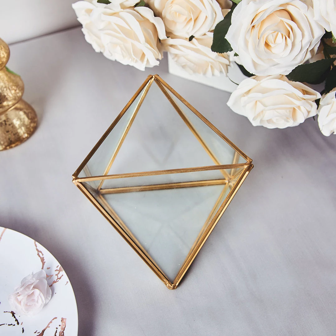 HIER_4810 9" Diamond Prism Hanging Gold Metal Geometric Glass Terrarium, Multipurpose Air Plants Holder 13 HIER_4810 9" Diamond Prism Hanging Gold Metal Geometric Glass Terrarium, Multipurpose Air Plants Holder
