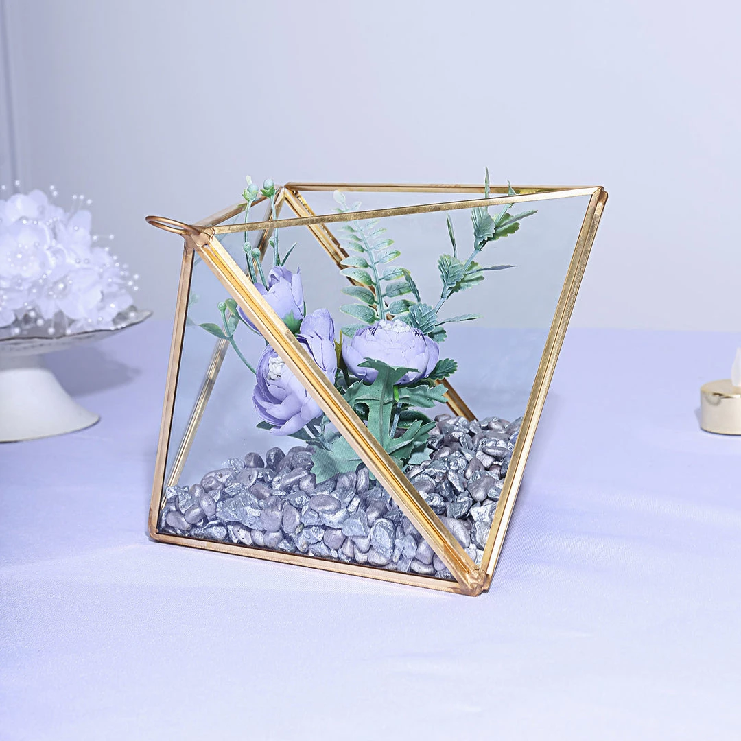 HIER_4810 9" Diamond Prism Hanging Gold Metal Geometric Glass Terrarium, Multipurpose Air Plants Holder 11 HIER_4810 9" Diamond Prism Hanging Gold Metal Geometric Glass Terrarium, Multipurpose Air Plants Holder