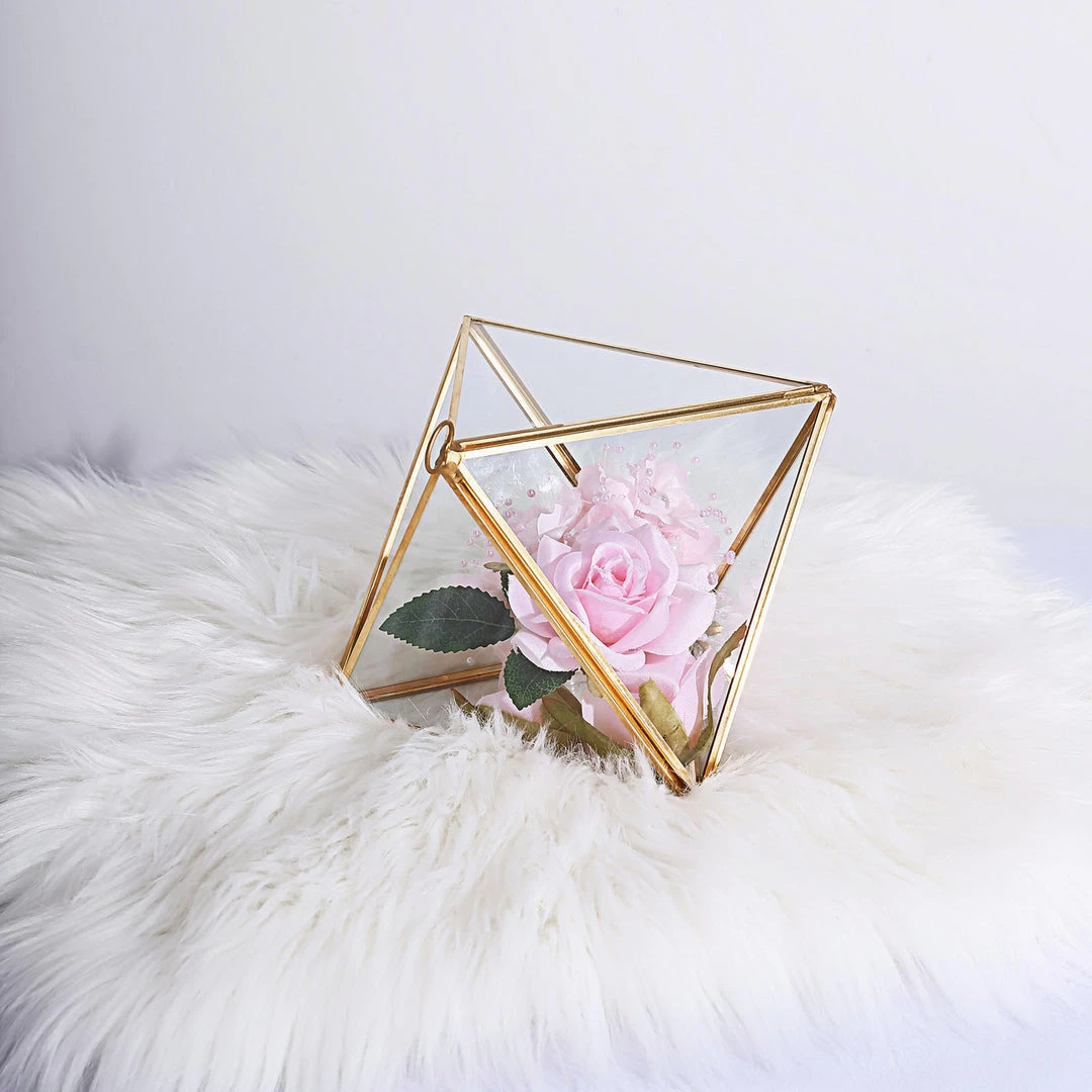 HIER_4810 9" Diamond Prism Hanging Gold Metal Geometric Glass Terrarium, Multipurpose Air Plants Holder 12 HIER_4810 9" Diamond Prism Hanging Gold Metal Geometric Glass Terrarium, Multipurpose Air Plants Holder