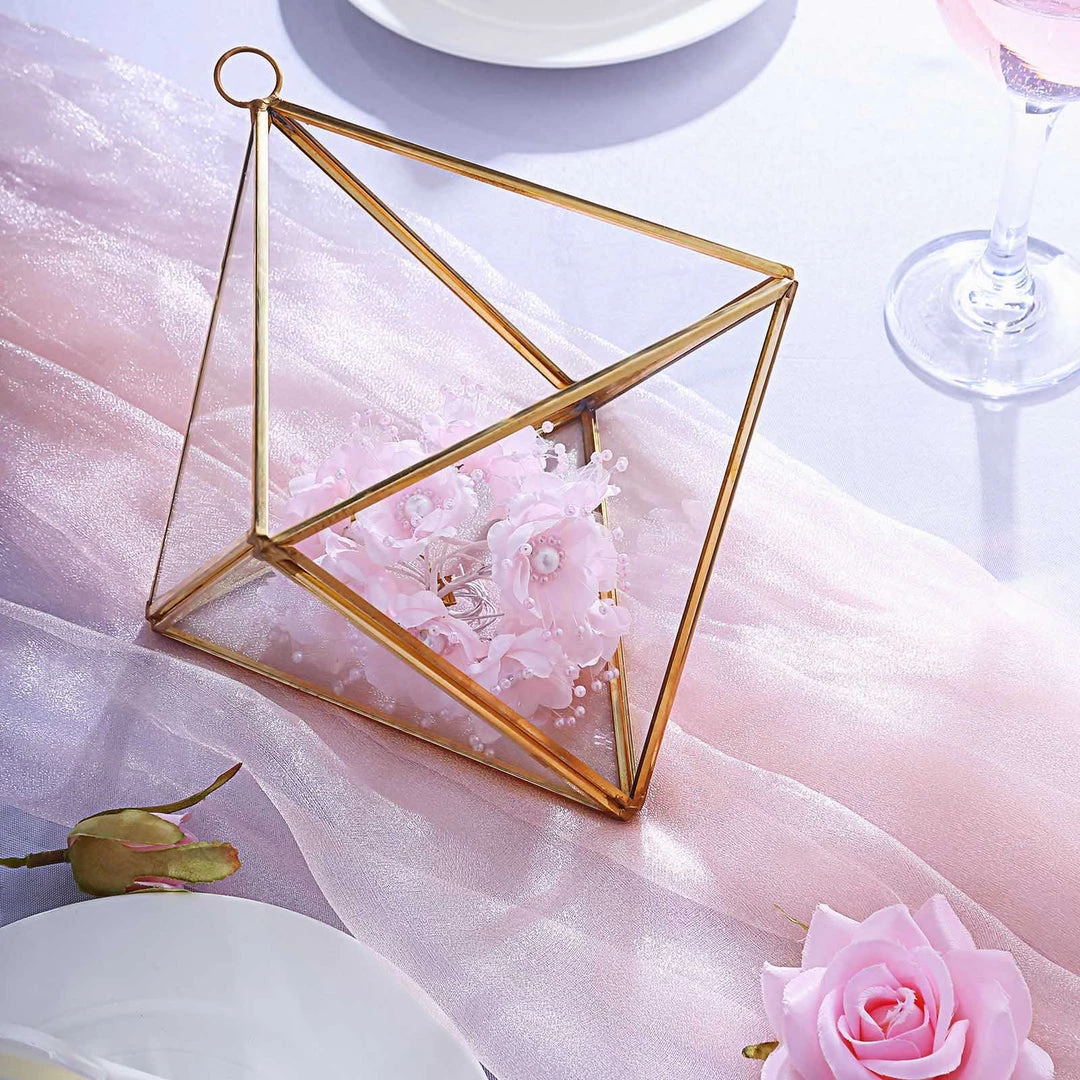 HIER_4810 9" Diamond Prism Hanging Gold Metal Geometric Glass Terrarium, Multipurpose Air Plants Holder 9 HIER_4810 9" Diamond Prism Hanging Gold Metal Geometric Glass Terrarium, Multipurpose Air Plants Holder
