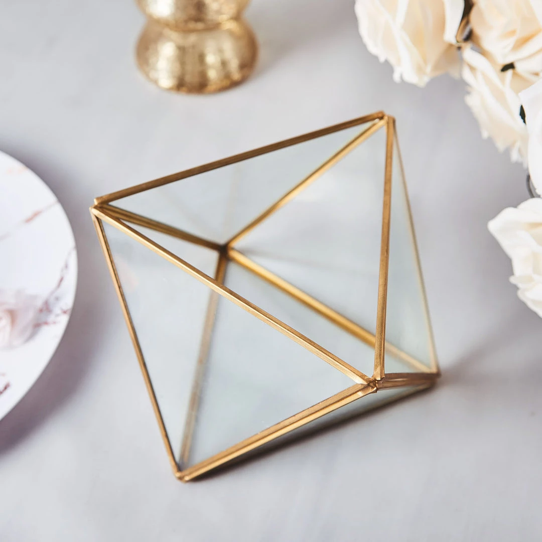 HIER_4810 9" Diamond Prism Hanging Gold Metal Geometric Glass Terrarium, Multipurpose Air Plants Holder 7 HIER_4810 9" Diamond Prism Hanging Gold Metal Geometric Glass Terrarium, Multipurpose Air Plants Holder