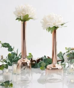 HIER_4810 Chargers & Centerpieces Set Of 2 | Rose Gold Heavy Duty Glass Tall Flower Vases Sets Of 13" | 11" - Ombre Collection