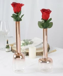 HIER_4810 Chargers & Centerpieces Set Of 2 | Rose Gold Heavy Duty Glass Tall Flower Vases Sets Of 13" | 11" - Ombre Collection