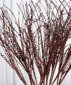 HIER_1800 12 Pack Chocolate Wavy Glittered Artificial Stems For Craft And Decoration Chargers & Centerpieces