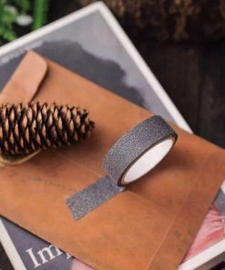 HIER_5170 5 Pack | 5 Yards Charcoal Gray Washi Glitter Tape | Self Adhesive Craft Decorative Tape
