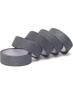 HIER_5170 5 Pack | 5 Yards Charcoal Gray Washi Glitter Tape | Self Adhesive Craft Decorative Tape