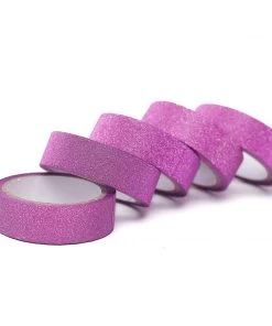 HIER_5170 Chargers & Centerpieces 5 Pack | 5 Yards Hot Pink Washi Glitter Tape | Self Adhesive Craft Decorative Tape