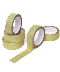 HIER_5170 Chargers & Centerpieces 5 Pack | 5 Yards Gold Washi Glitter Tape | Self Adhesive Craft Decorative Tape