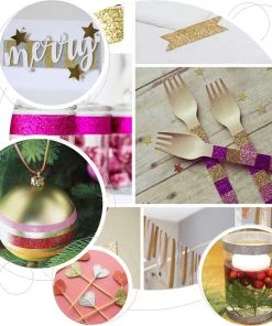 HIER_5170 5 Pack | 5 Yards Charcoal Gray Washi Glitter Tape | Self Adhesive Craft Decorative Tape