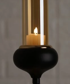 HIER_4330 Chargers & Centerpieces Geometric Candle Holders Wholesale With Amber Glass Votives | 28" | Metallic Gold & Black | 3 Tiers Stacked Design 24 HIER_4330 Chargers & Centerpieces Geometric Candle Holders Wholesale With Amber Glass Votives | 28