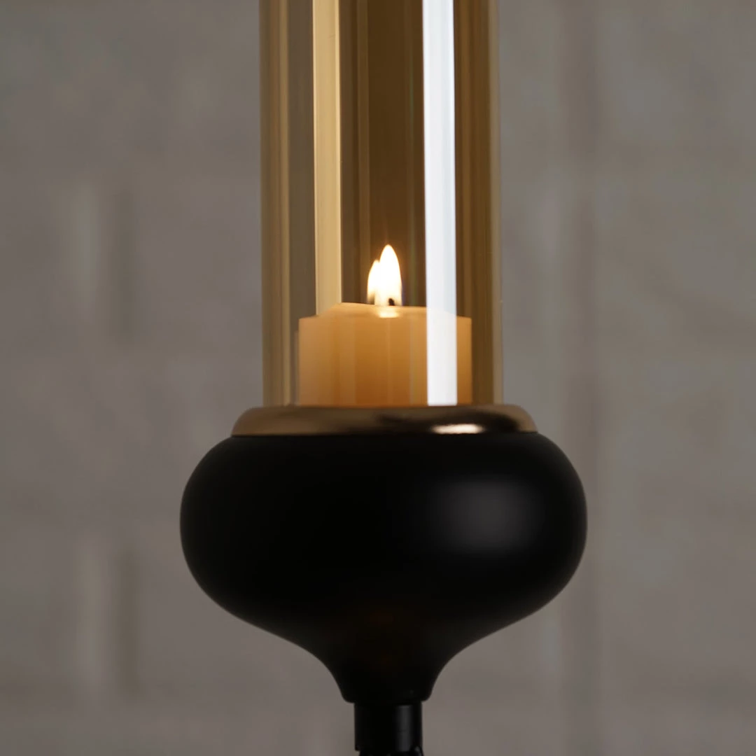 HIER_4330 Chargers & Centerpieces Geometric Candle Holders Wholesale With Amber Glass Votives | 28" | Metallic Gold & Black | 3 Tiers Stacked Design 12 HIER_4330 Chargers & Centerpieces Geometric Candle Holders Wholesale With Amber Glass Votives | 28" | Metallic Gold & Black | 3 Tiers Stacked Design