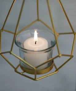 HIER_4330 Pack Of 2 | 8" Gold Hanging Geometric Tealight Candle Holders With 14" Tall Black Iron Stand Chargers & Centerpieces 13 HIER_4330 Pack Of 2 | 8