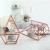 HIER_4330 Chargers & Centerpieces 16" Rose Gold Geometric Candle Holder Set | Linked Metal Geometric Centerpieces With Votive Glass Holders