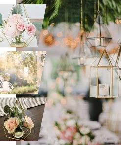 HIER_4330 16" Gold Geometric Candle Holder Set | Linked Metal Geometric Centerpieces With Votive Glass Holders 19 HIER_4330 16