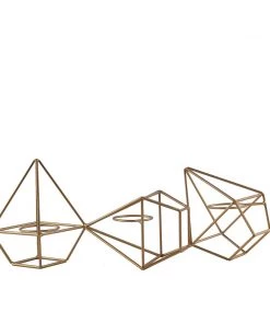 HIER_4330 16" Gold Geometric Candle Holder Set | Linked Metal Geometric Centerpieces With Votive Glass Holders 29 HIER_4330 16