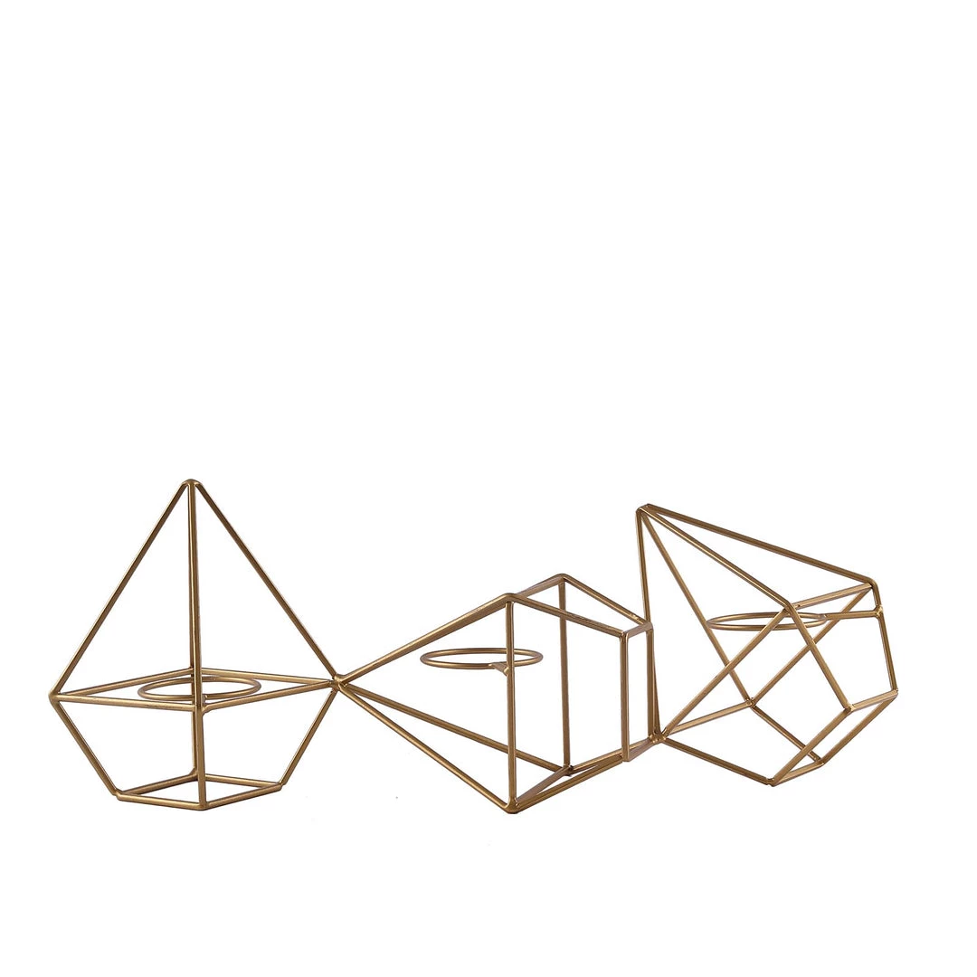 HIER_4330 16" Gold Geometric Candle Holder Set | Linked Metal Geometric Centerpieces With Votive Glass Holders 15 HIER_4330 16" Gold Geometric Candle Holder Set | Linked Metal Geometric Centerpieces With Votive Glass Holders
