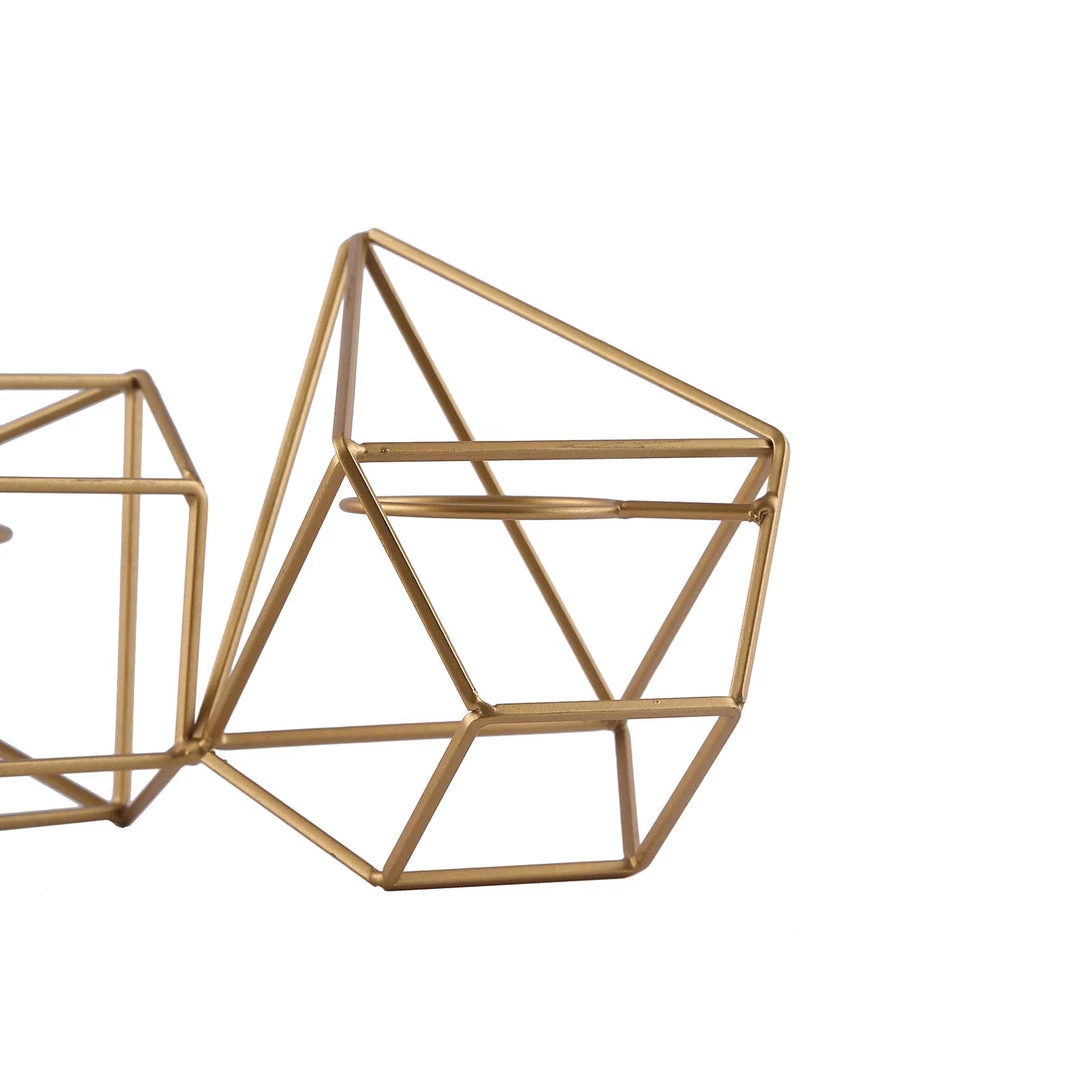HIER_4330 16" Gold Geometric Candle Holder Set | Linked Metal Geometric Centerpieces With Votive Glass Holders 13 HIER_4330 16" Gold Geometric Candle Holder Set | Linked Metal Geometric Centerpieces With Votive Glass Holders