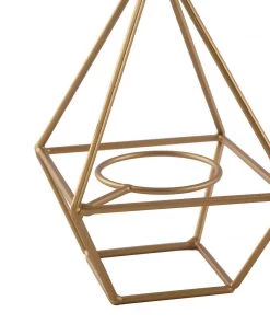 HIER_4330 16" Gold Geometric Candle Holder Set | Linked Metal Geometric Centerpieces With Votive Glass Holders 28 HIER_4330 16