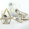 HIER_4330 16" Gold Geometric Candle Holder Set | Linked Metal Geometric Centerpieces With Votive Glass Holders