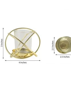 HIER_4330 Set Of 3 | 3" Gold Geometric Flower Vase Centerpiece | Votive Candle Holders With Glass Votives Chargers & Centerpieces 20 HIER_4330 Set Of 3 | 3